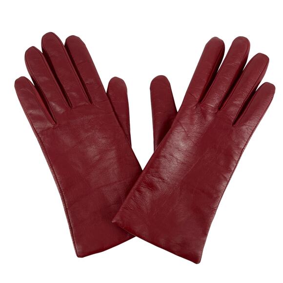 UGG dark red leather gloves cashmere lining - Picture 1 of 7